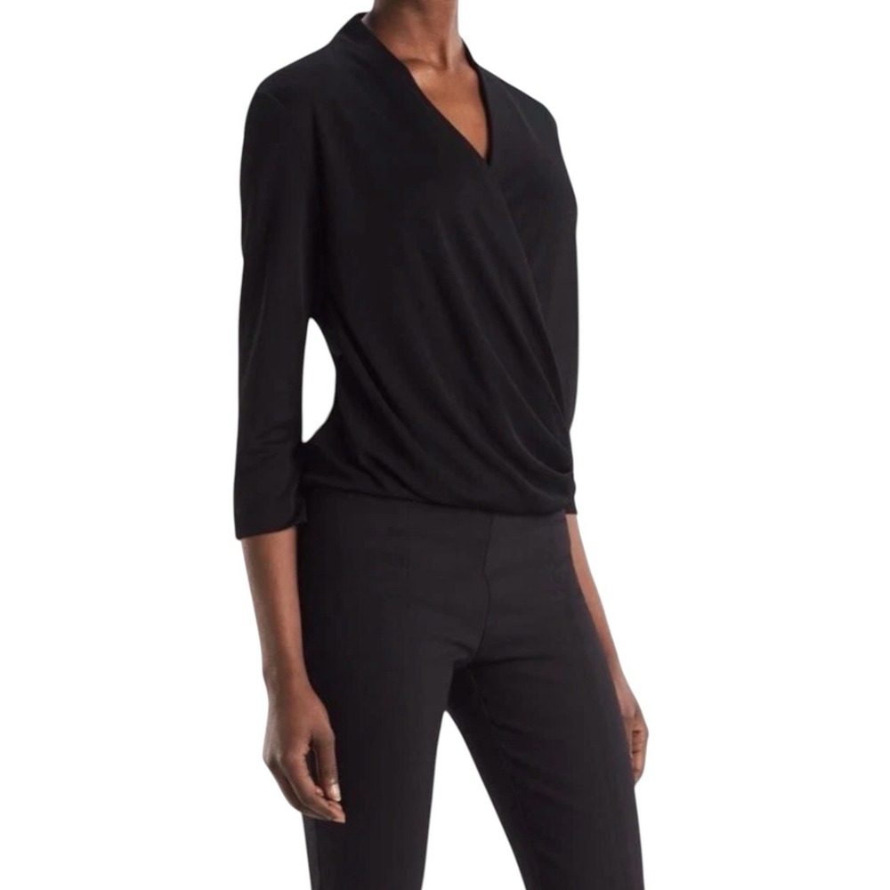 M.M.LaFleur The Deneuve Top Black Faux Wrap Drape V-Neck XL